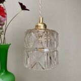 Suspension globe vintage en verre épais ciselé et dépoli