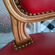 Set of Louis XV Cabriolet Chairs – Carved Wood & Bordeaux Leather