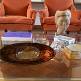 Hollywood regency brass and tortoiseshell lucite tray, Guzzini Italy 1970s