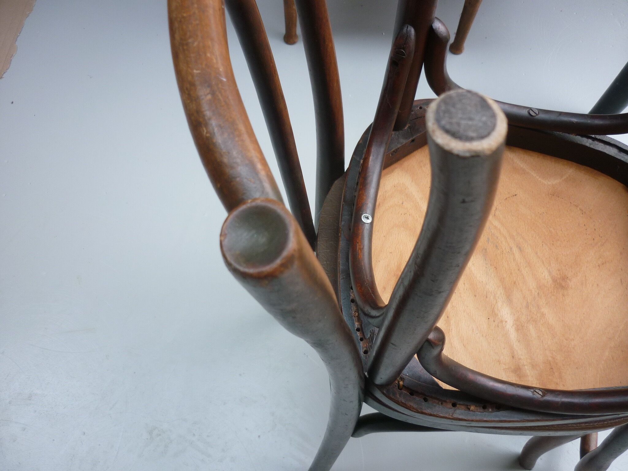 Pair of antique curved wood bistro chairs