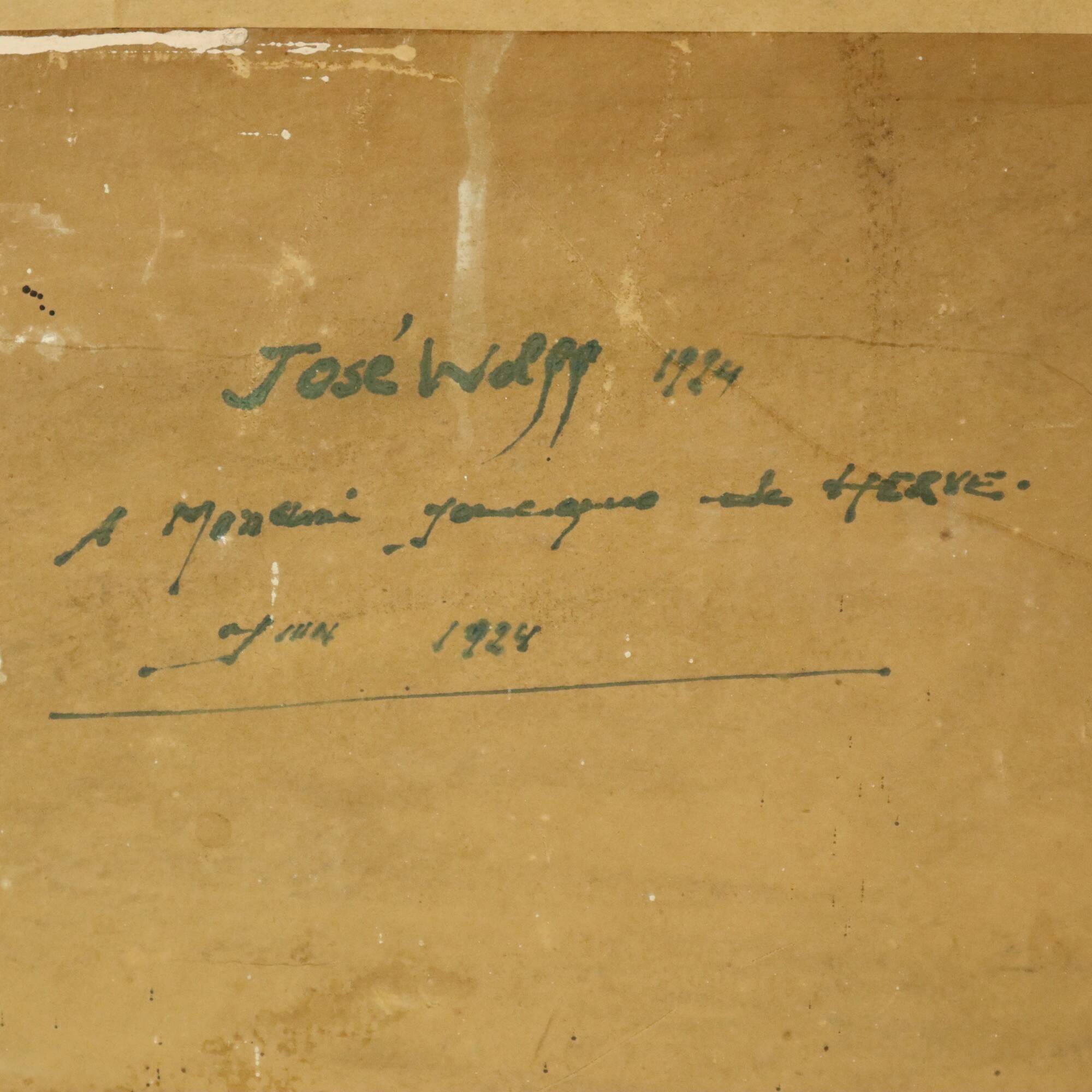 Watercolor José Wolff Art Painting Wooden Baroque Style Frame 1924