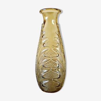 Vase en verre vintage couleur jaune ambrée à décor