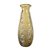 Vintage glass vase yellow amber color decorated