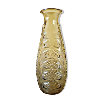 Vintage glass vase yellow amber color decorated