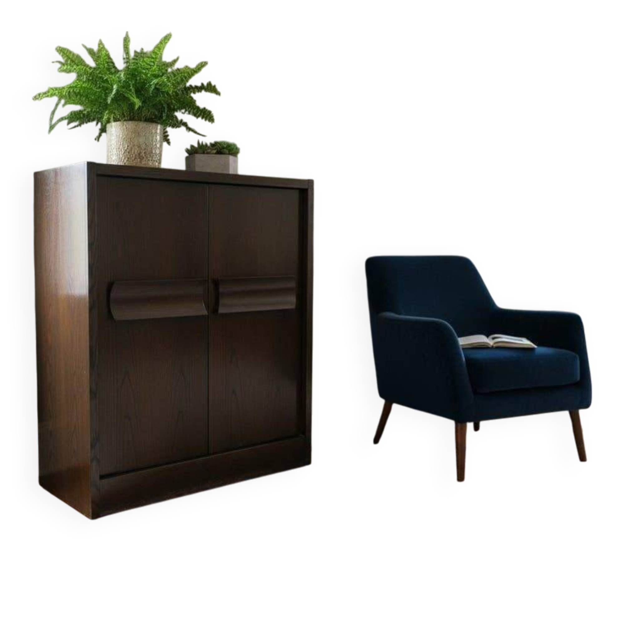 Vintage brutalist buffet/bar/dark wood sideboard