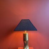 Brass shell socket lamp from the 1st WW, black pyramidal lampshade in Carlucci linen.