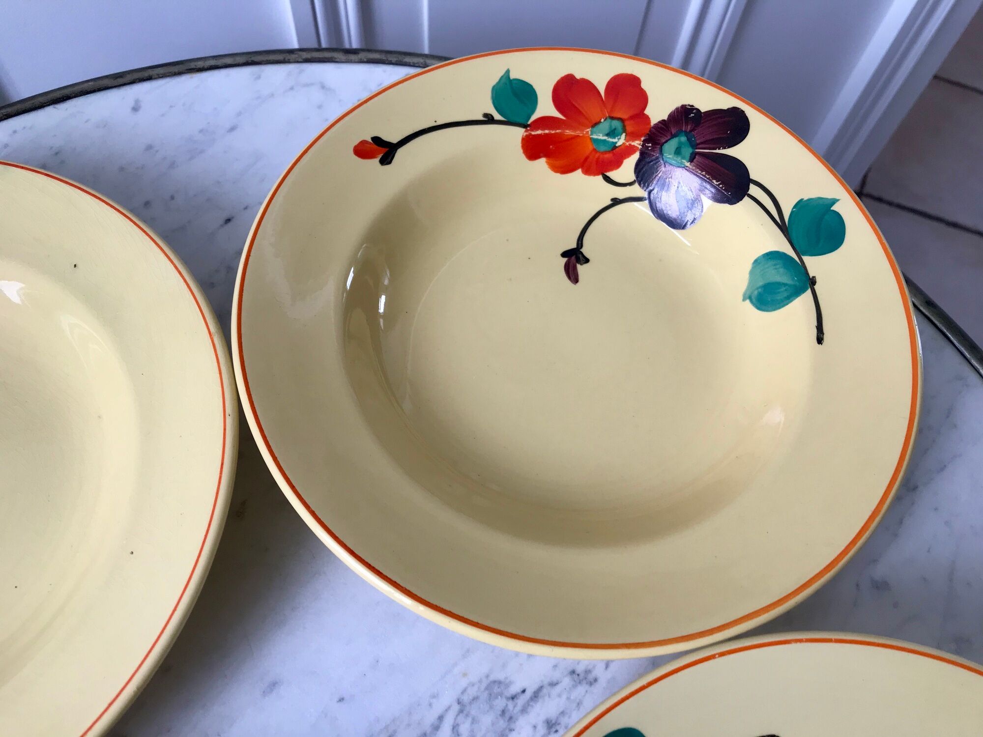 Set of 6 hollow plates digoin sarreguemines model "ginette" years 30-40