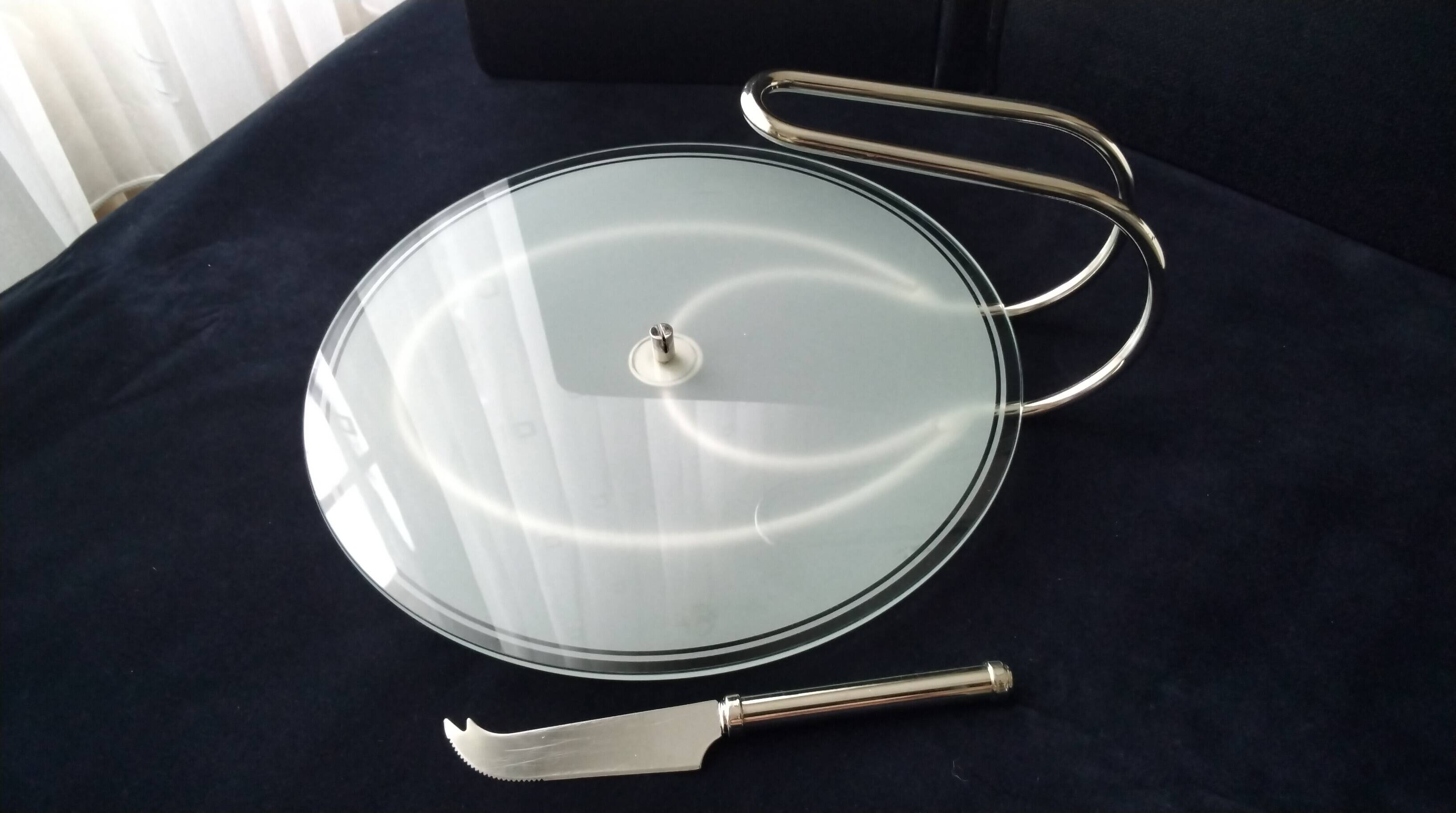 Cheese platter in glass and stainless steel 1970s
