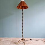 Brass floor lamp with rattan shade, 1950s-60s.