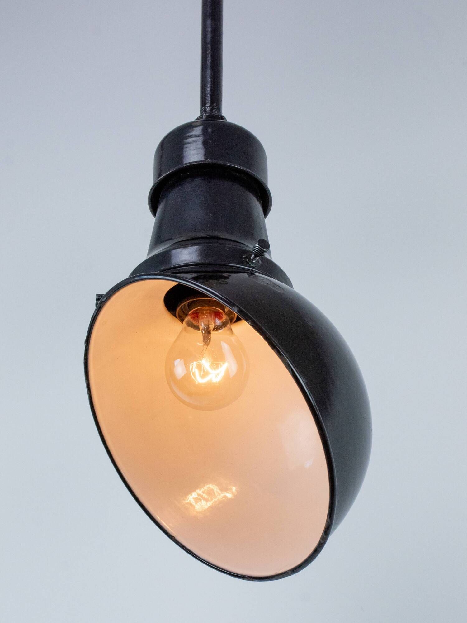 Set Of 2 Vintage Industrial Angled Enamel & Metal Black Lamps