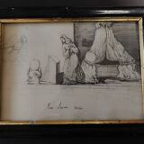 Dessin XIXème maternité cadre Napoléon III