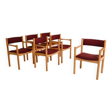 Set of 6 beech armchairs, Denmark, 1960s