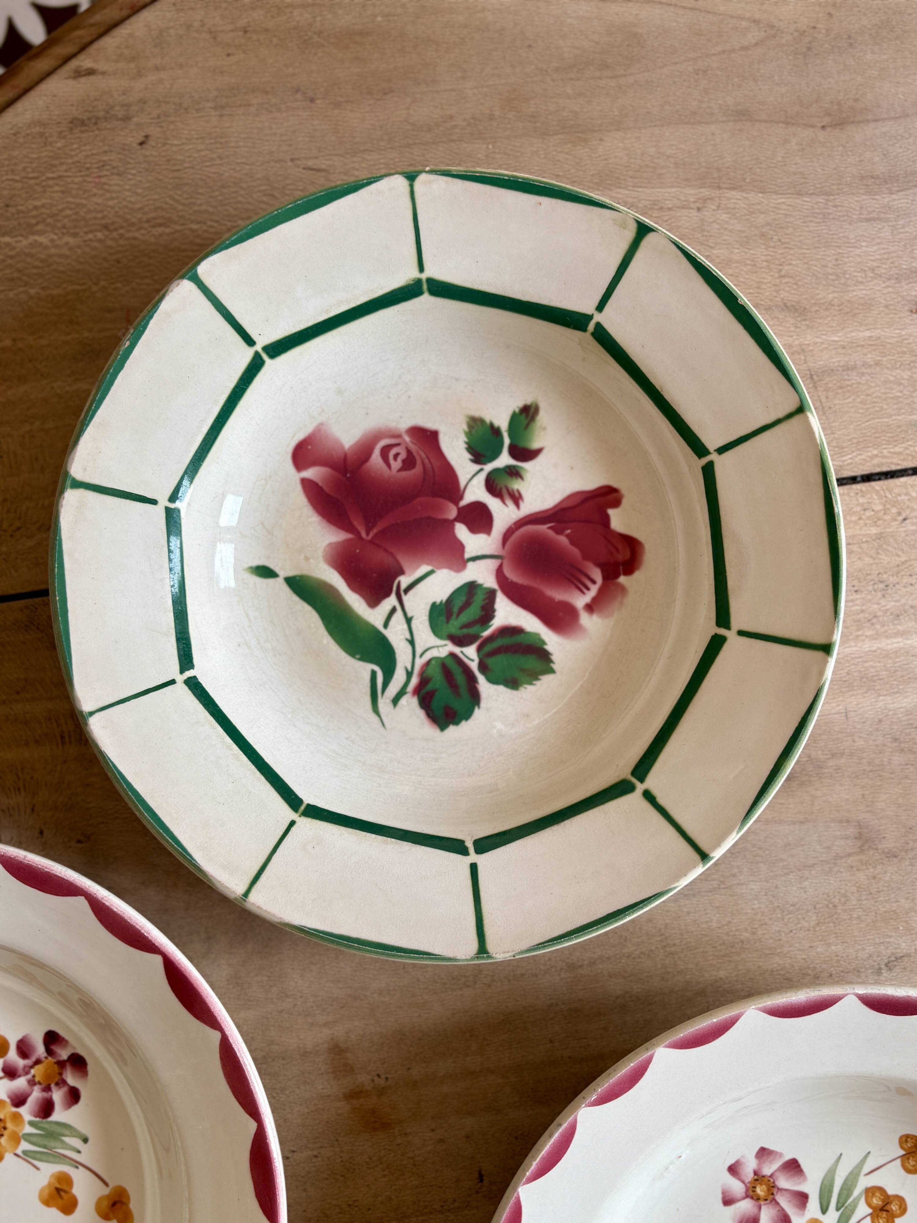 Set of 6 mismatched vintage soup plates