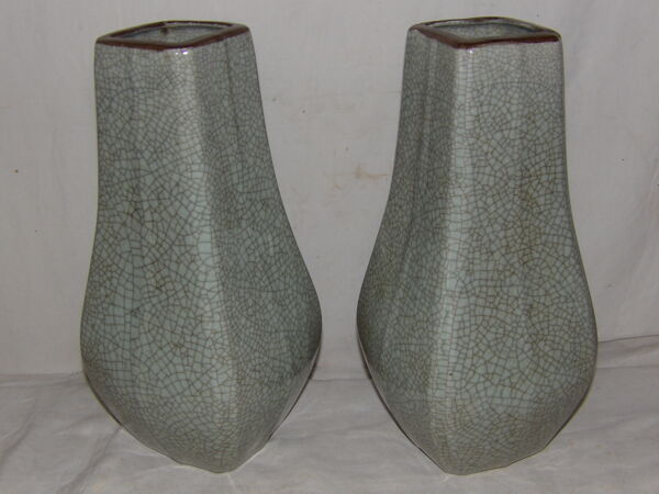paire de grands vases porcelaine céladon vert craquelée  XIX ème - XX ème