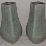 paire de grands vases porcelaine céladon vert craquelée  XIX ème - XX ème