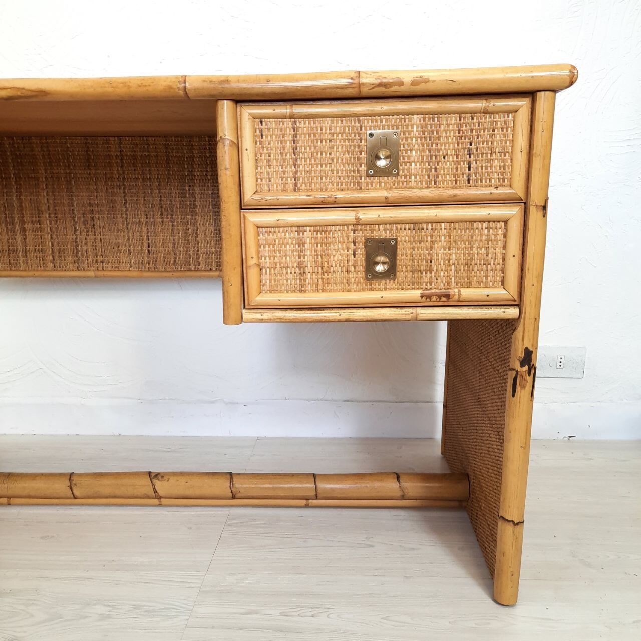 Pair of wicker and bamboo desks, Dal Vera, vintage