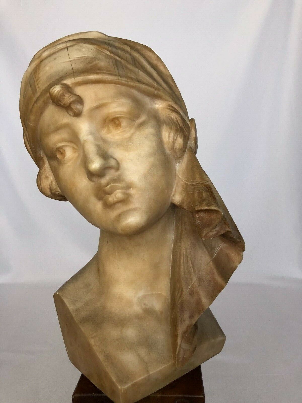 Sculpture alabaster 1900 by l romiti rebecca bust art nouveau double patina