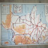 Former School poster Rossignol of the 50s map of France train railways planes