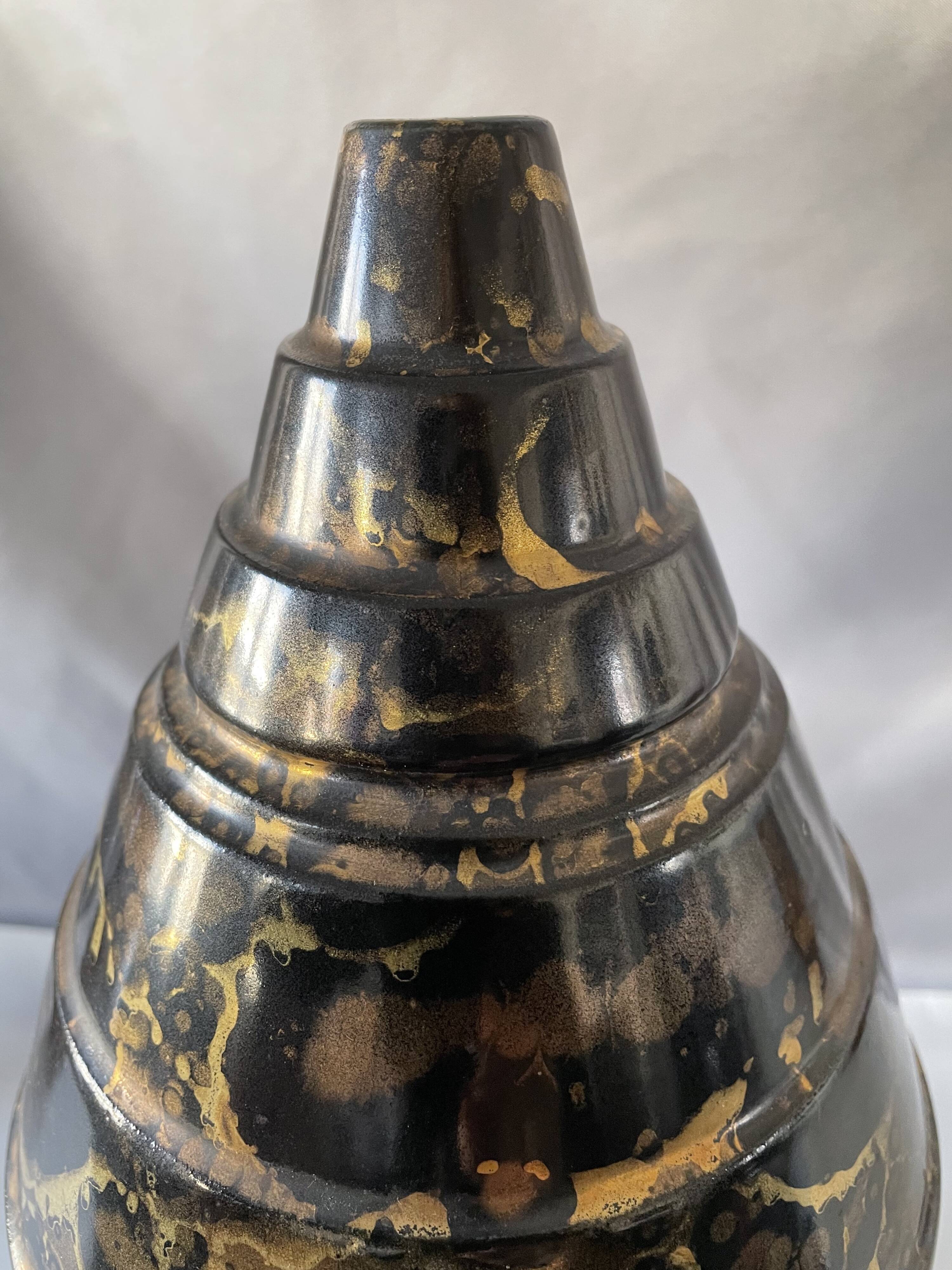 Gold and platinum glazed ceramic vase by Lucien Brisdoux