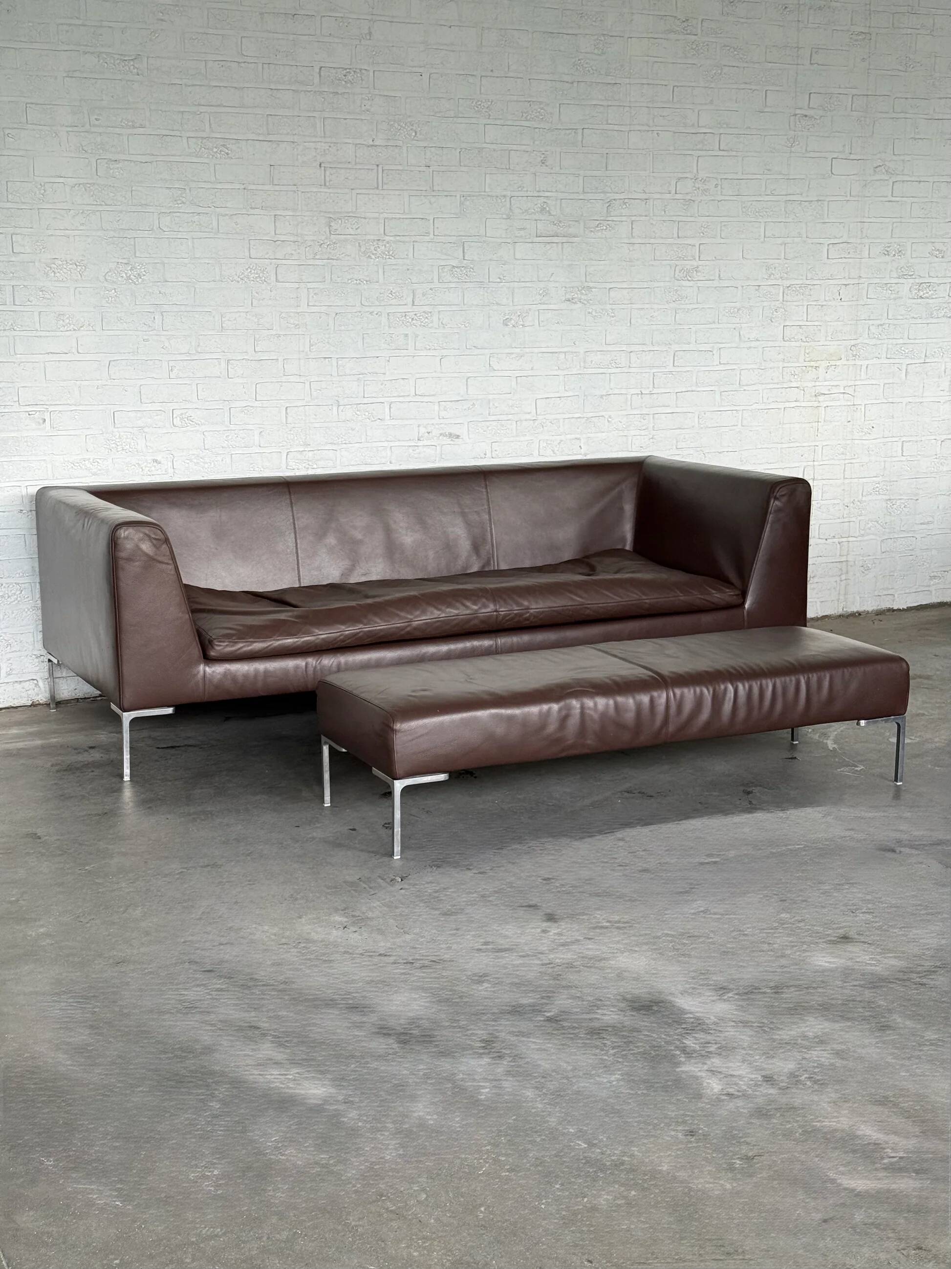 Leather sofa by B&B Italia and bench set — genuine Italian design, excellent condition.