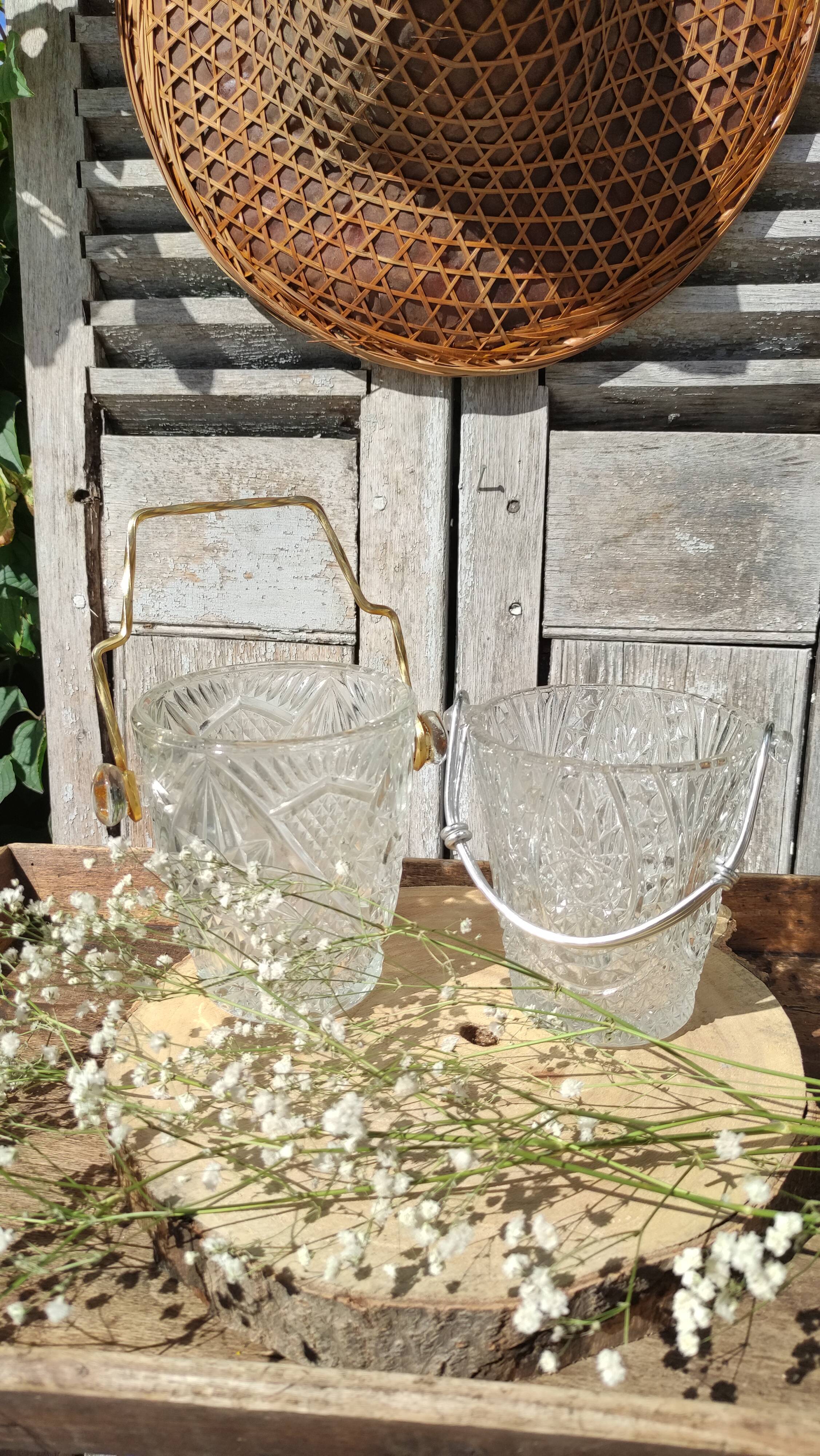 Vintage glass ice buckets or ice cubes made of thick glass