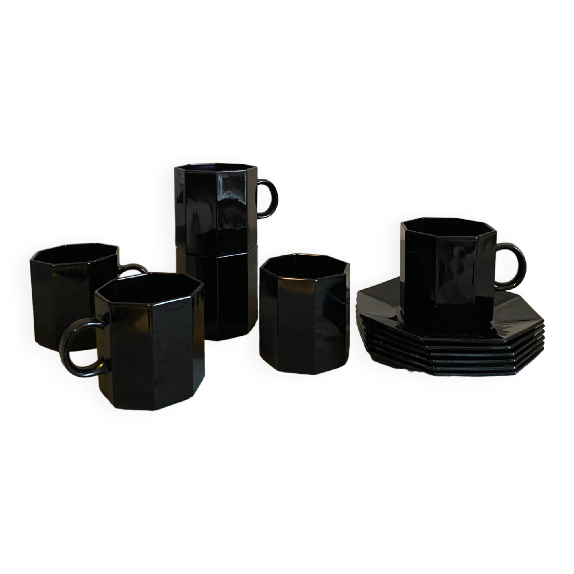 Set of 6 Arcoroc cups and saucers, 1980