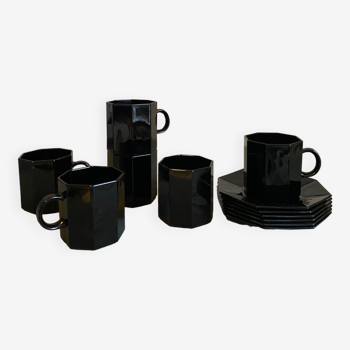 Set of 6 Arcoroc cups and saucers, 1980