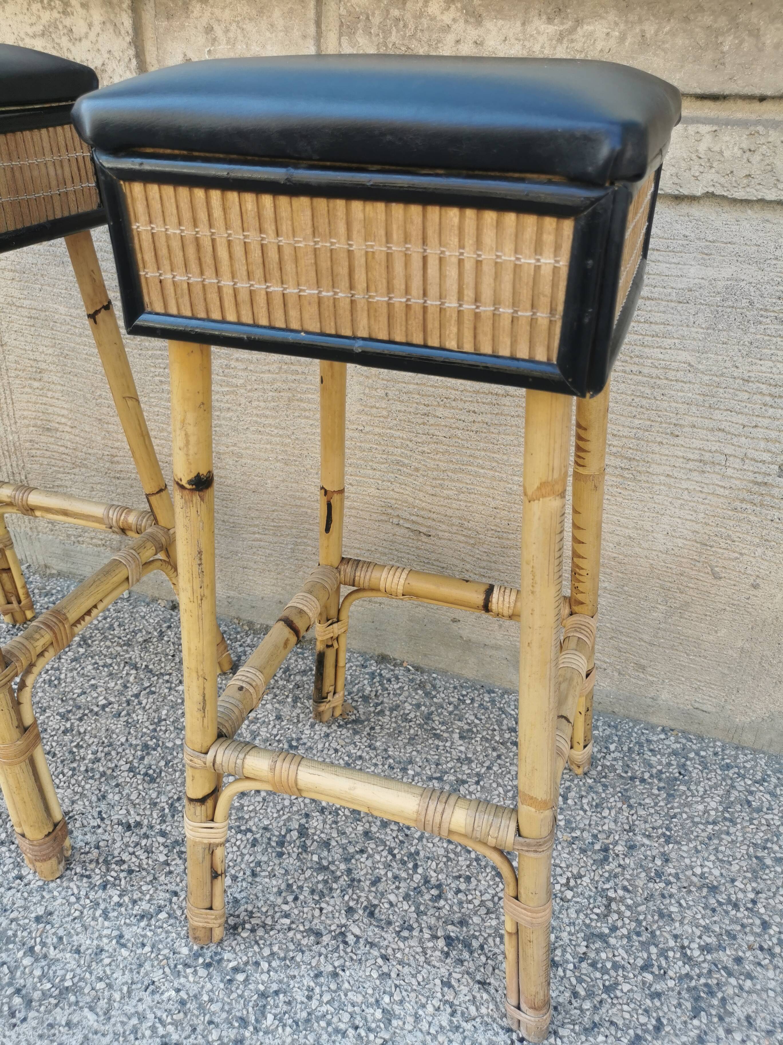 Pair of vintage bamboo stools from the 70s