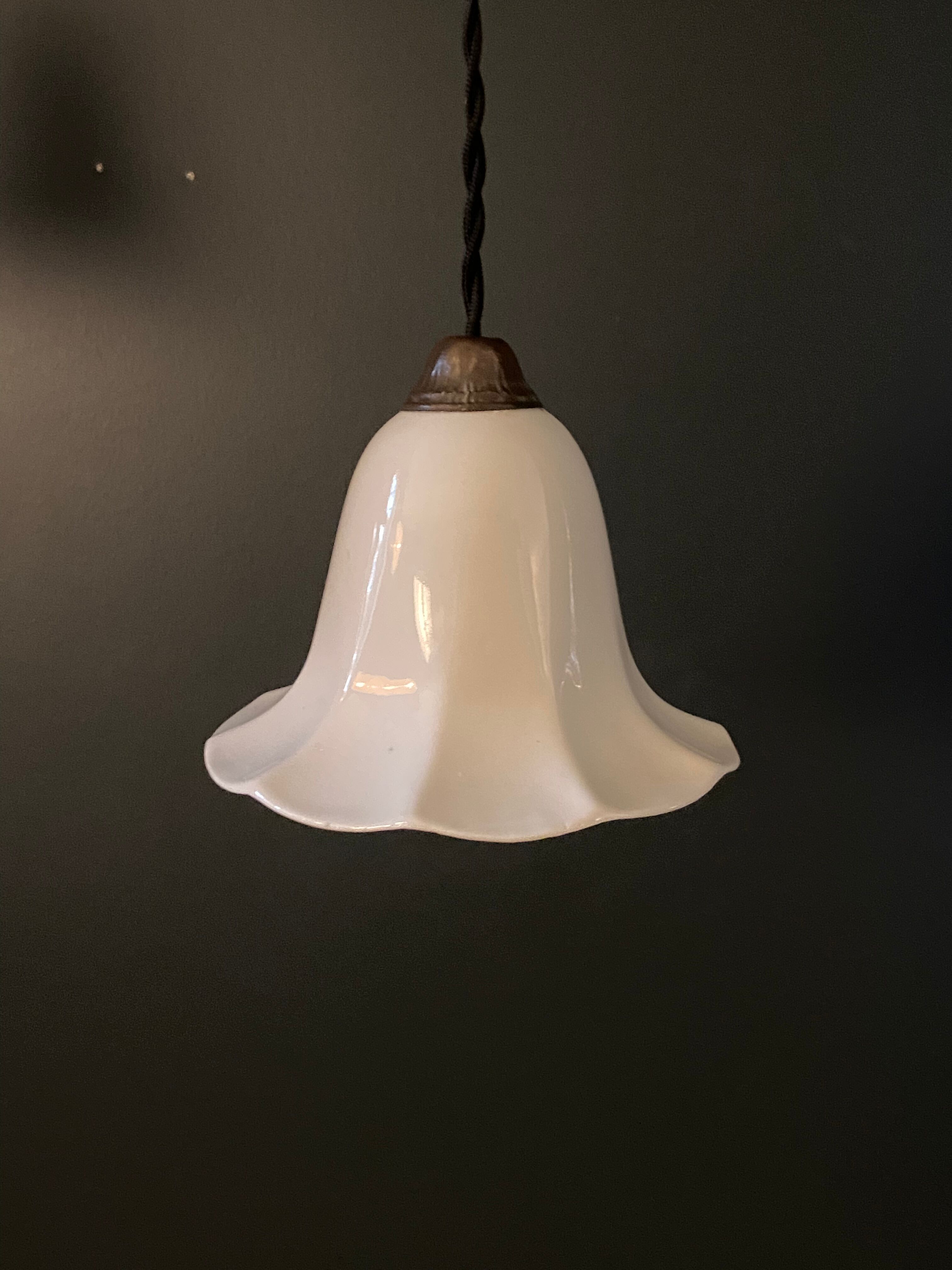 Pair of antique porcelain pendant lamps