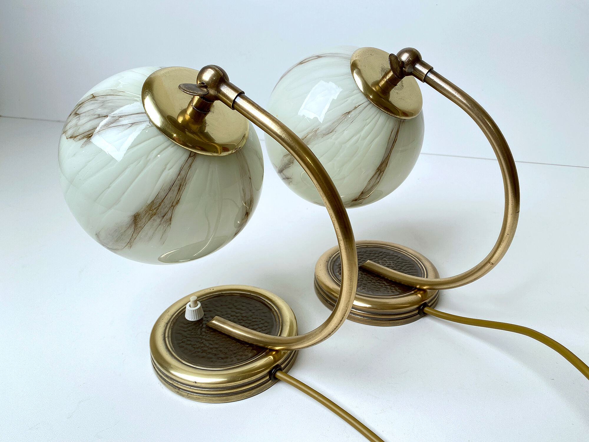 Pair of vintage lamp art deco bauhaus, 30s, marbled glass brass