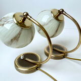 Pair of vintage lamp art deco bauhaus, 30s, marbled glass brass
