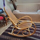 Rocking chair in arched wood and cane