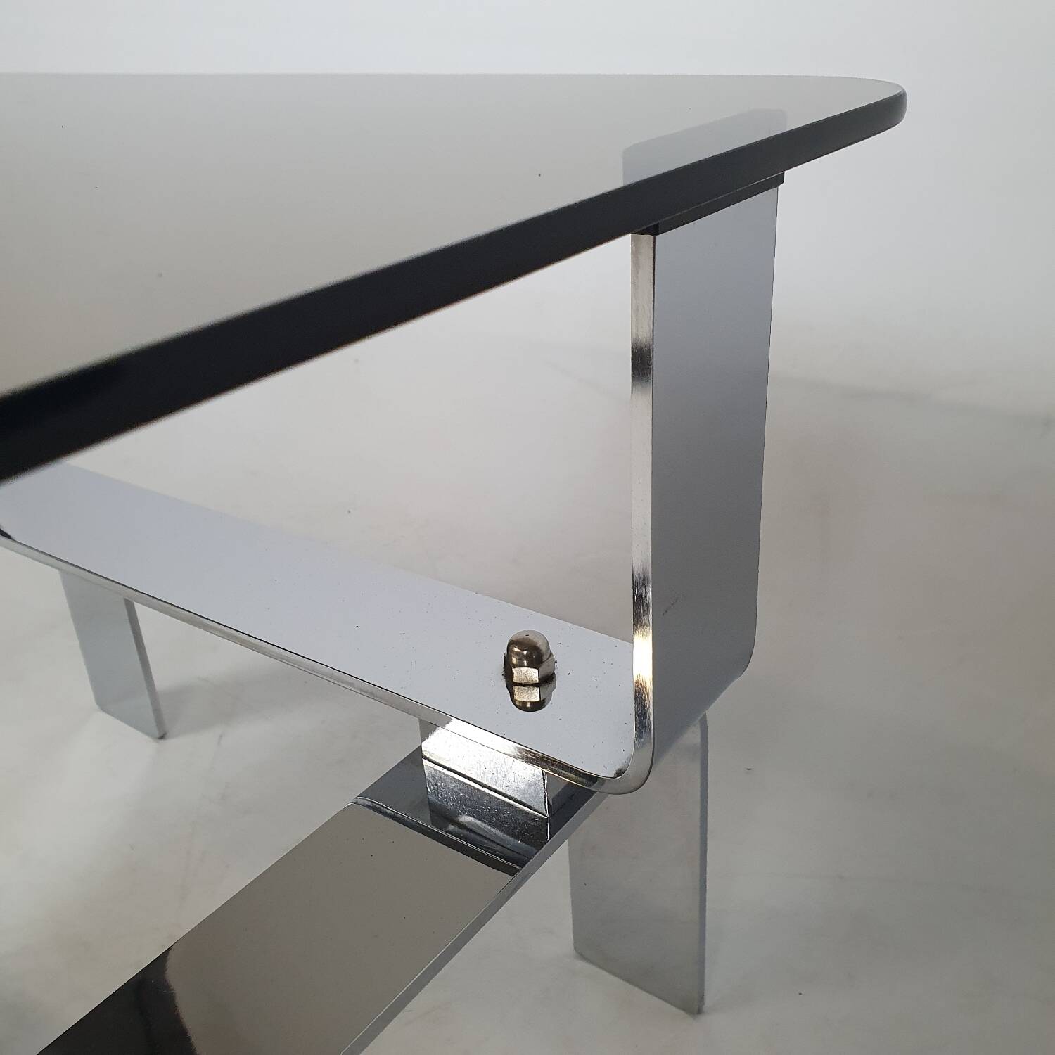 Chrome metal and smoked glass coffee table 70