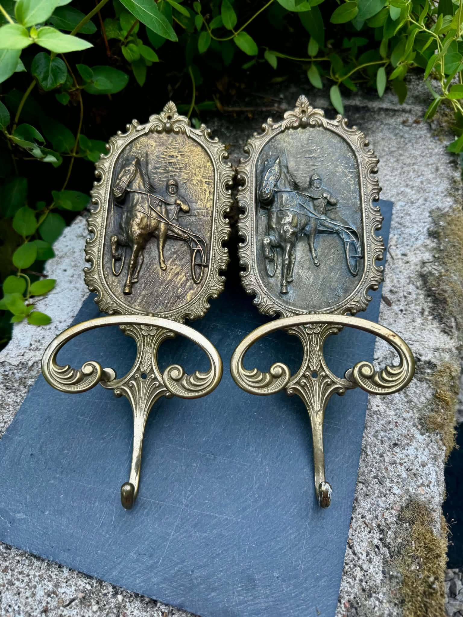 2 vintage brass coat hooks