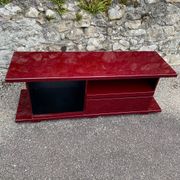 Rectangular plexiglass tv unit, burgundy, wine colour, david lange wine