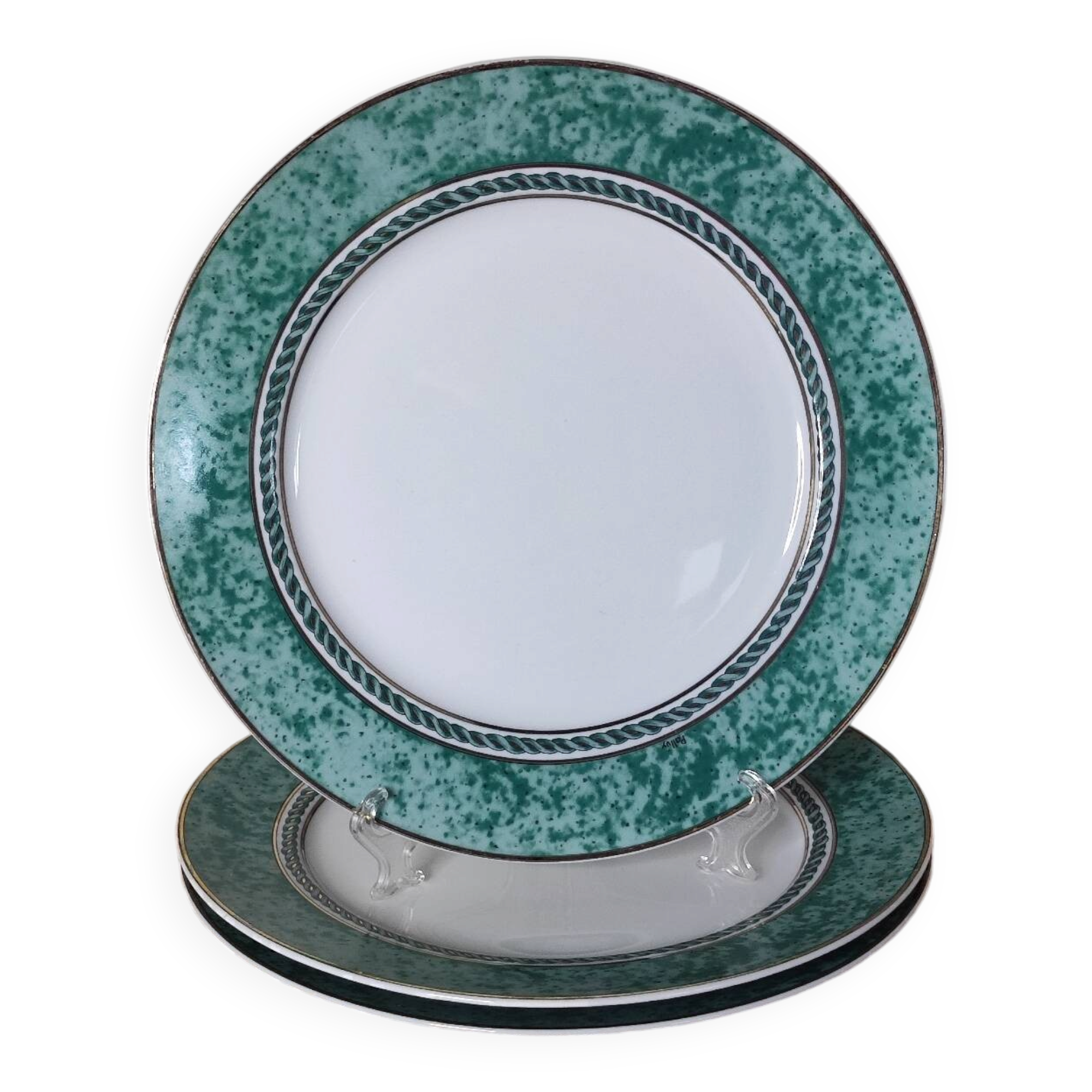 Flat plates fine porcelain green rim