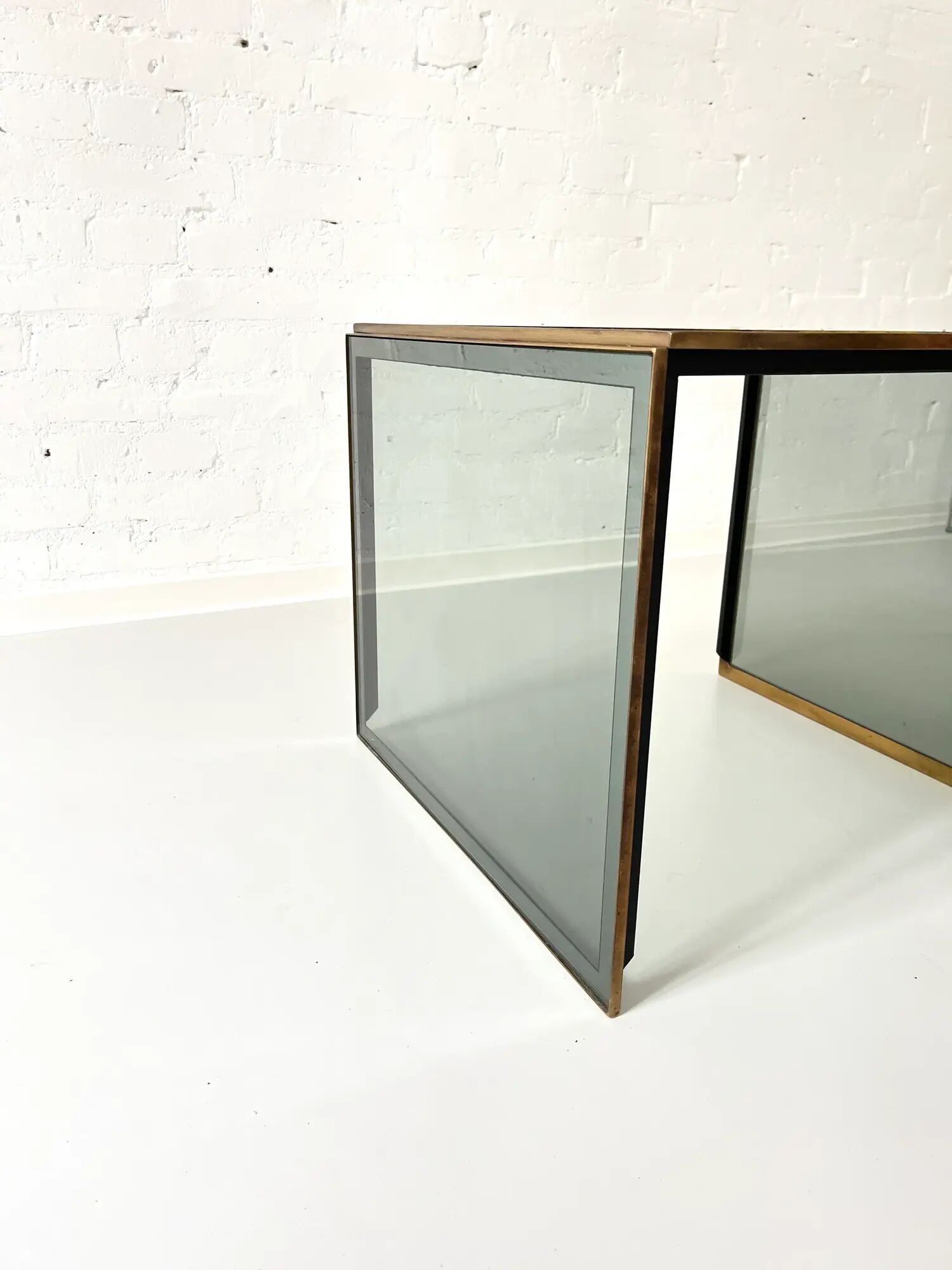 Vintage smoked glass and brass side table, Italy, 1970s