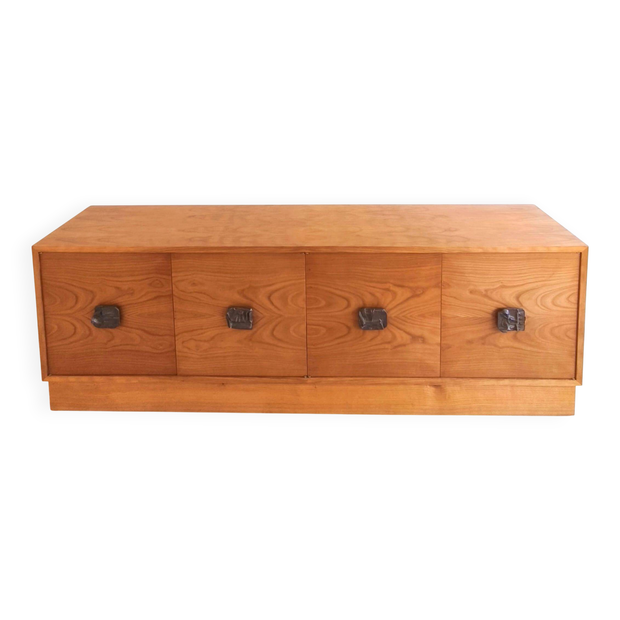 Italian Sideboard – Sculptural Wood with Bronze Handles, 1970s