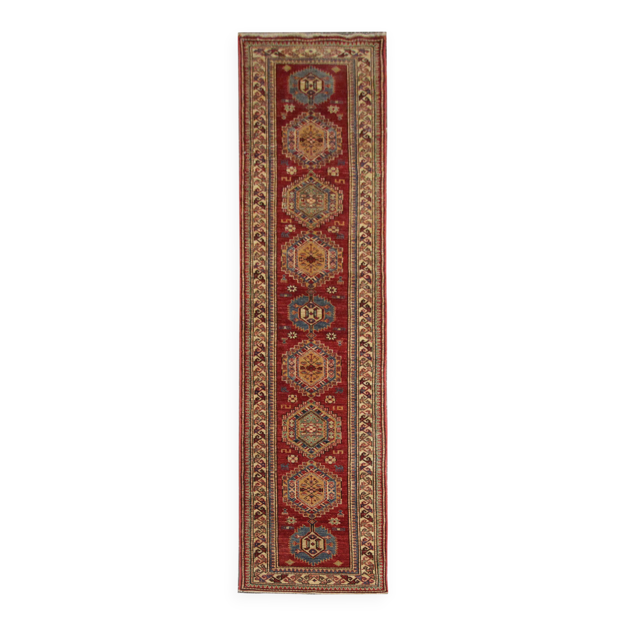 Kazak Oriental Runner Rug, Central Asian Hallway Stair Runner 300 x 68 cm