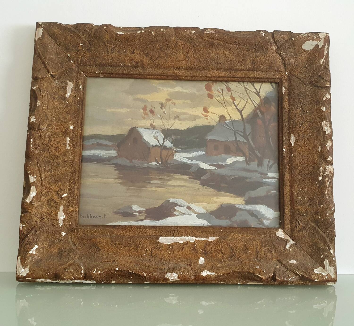 Painting "Snowy Landscape by the River" by Paul Eschbach