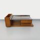 Rectangular vintage modernist coffee table with wooden niches, chrome.