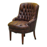 Original English Chesterfield Tub Chair - Vintage Antique Brown Leather