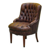 Fauteuil Chesterfield original anglais - Cuir vintage antique marron