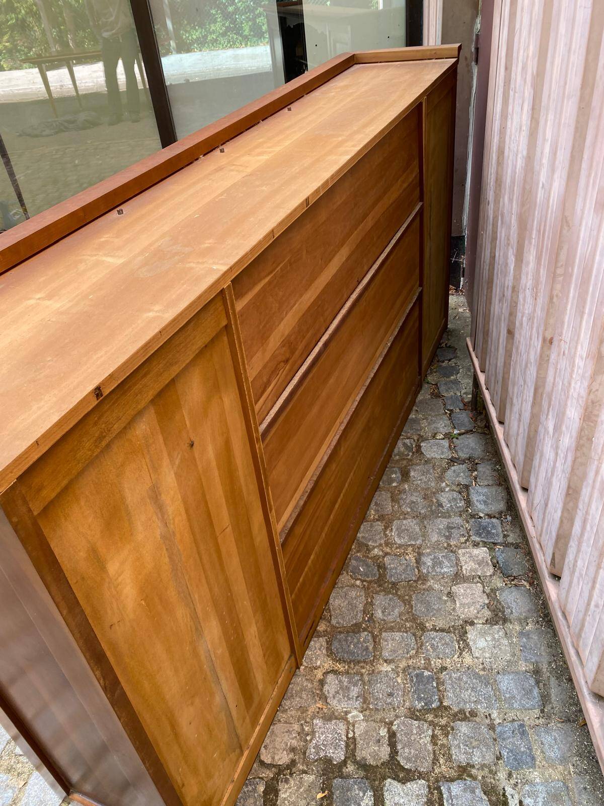 Large bar counter furniture 233 cm buffet in solid cherry wood 1970