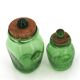 Two green bubble glass sweet jars from Biot, 1960s.