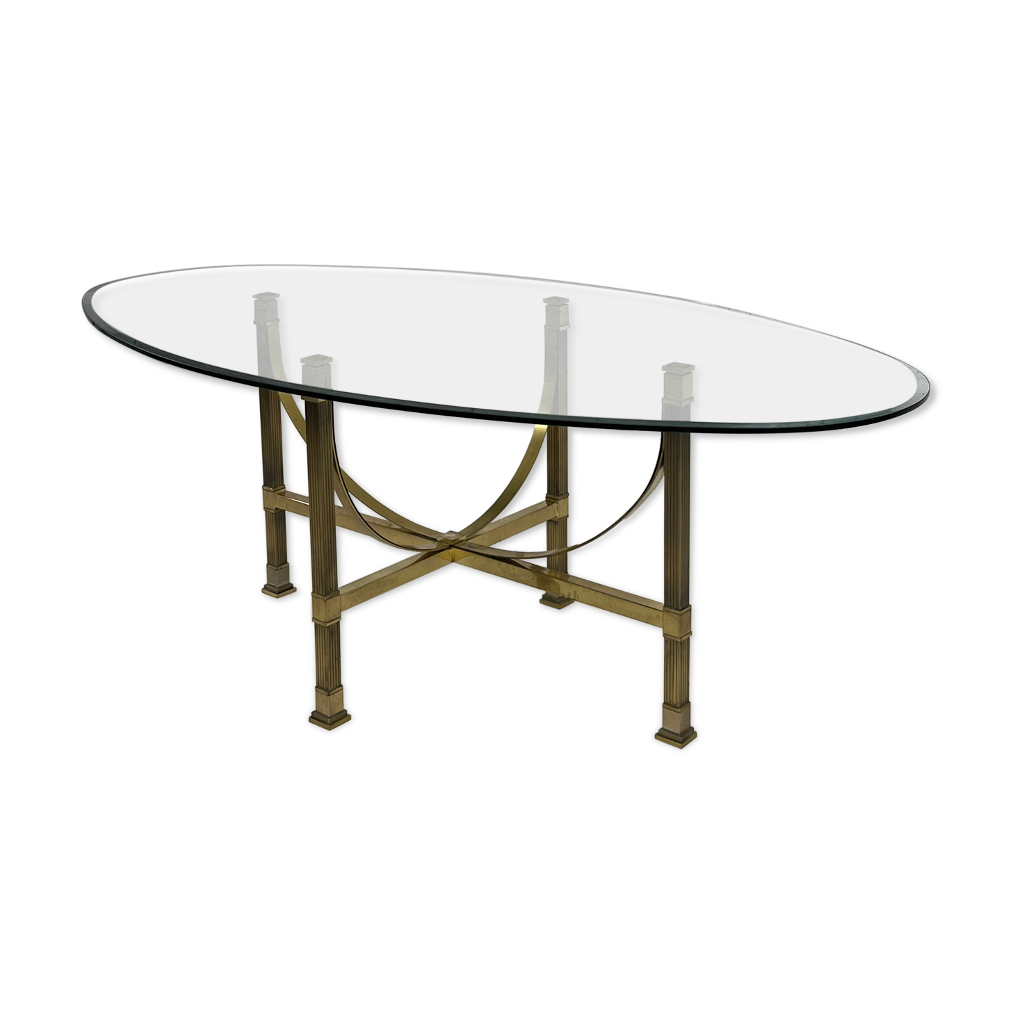 Oval dining room table in brass and beveled glass Belgo Chrome