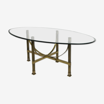 Table ovale de salle à manger en laiton et verre biseauté Belgo Chrome