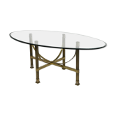 Oval dining room table in brass and beveled glass Belgo Chrome