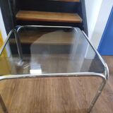Italian design coffee table with chrome metal and smoked glass from the 1970s.
