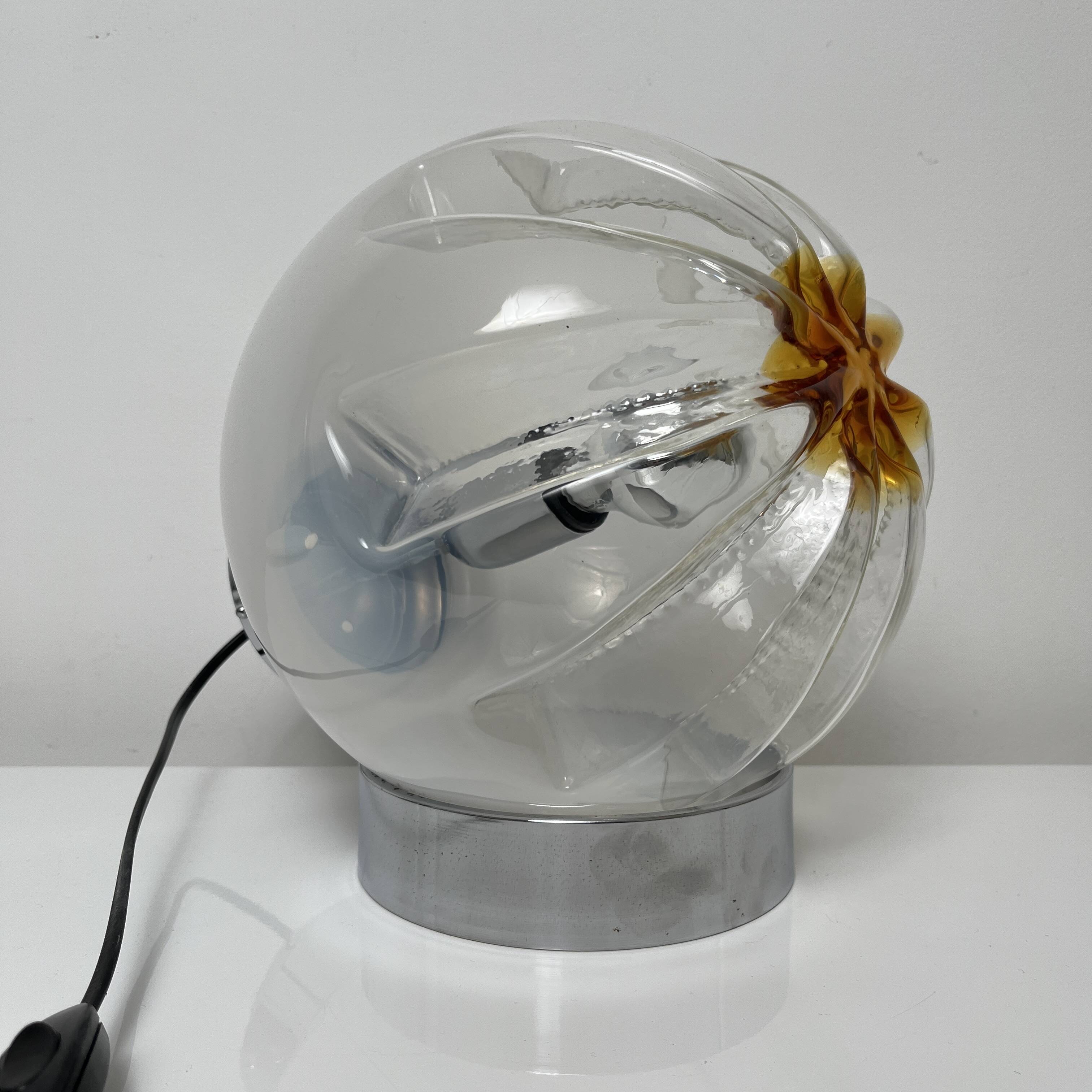Lamp in chromed metal and blown Murano glass attributed to Mazzega Italy 197